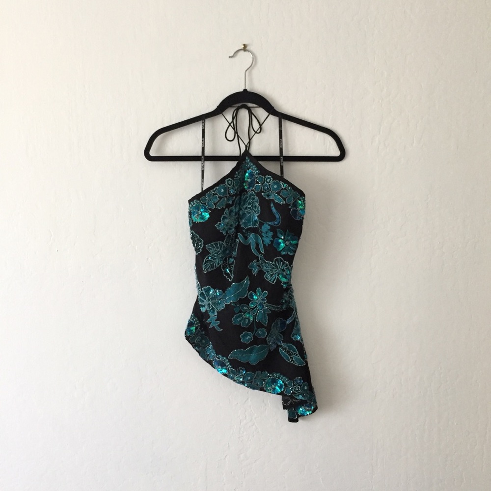 Scala - Beaded, sequined, embroidered halter top
